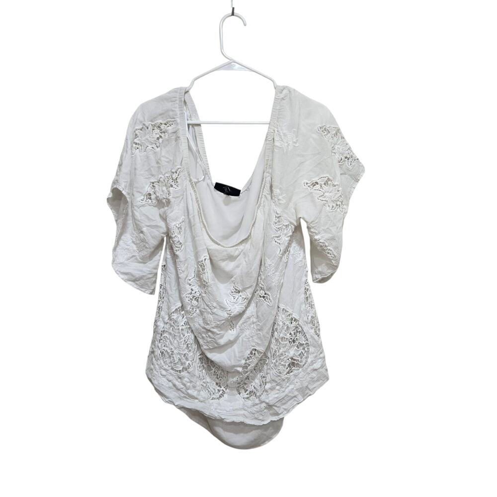 Lane Bryant Lace Crochet Blouse 18/20 White Boho Eyelet Top